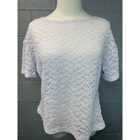 Vintage 1980s Stretch Lace T-shirt Pale Lavender Large - Picture 6 of 8